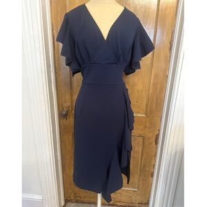 NWT size XL navy blue flutter sleeve boutique dress with ruffle details